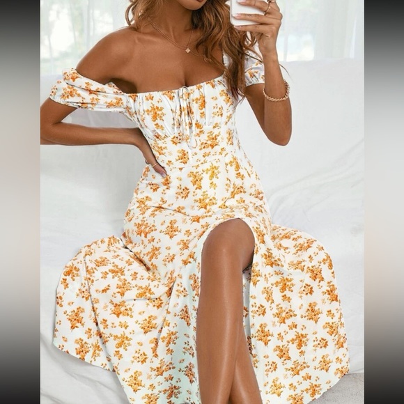 Boho floral print know front slit thigh maxi dress - Picture 10 of 16